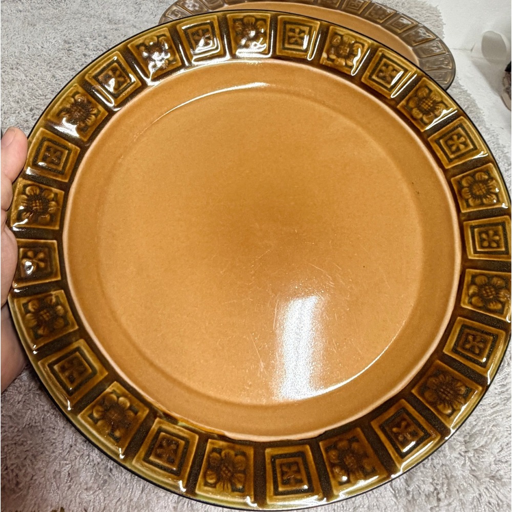 Pfaltzgraff Passage Dinner Plates Set of 2 Tan Brown Embossed Geometric 10.25"